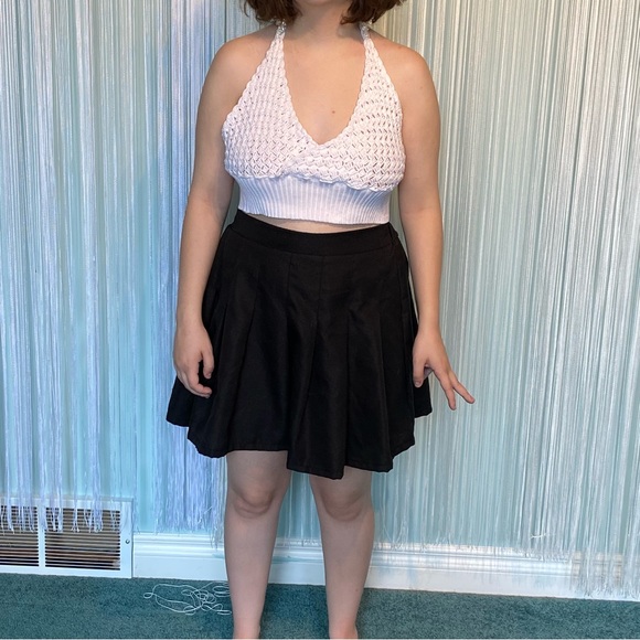 Off White Crochet Knit Cropped Halter Top - Picture 9 of 16